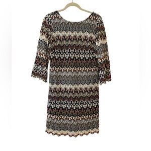 I.N. Studio Retro 60s/70s Vibes Knit Earth Tones Bell Sleeve‎ Dress